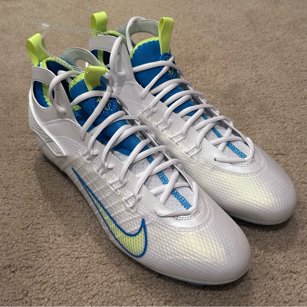 NEW Nike Huarache 9 Elite Mid LAX SE Cleats Blue And Volt Men's Sz 12 FV6149-100